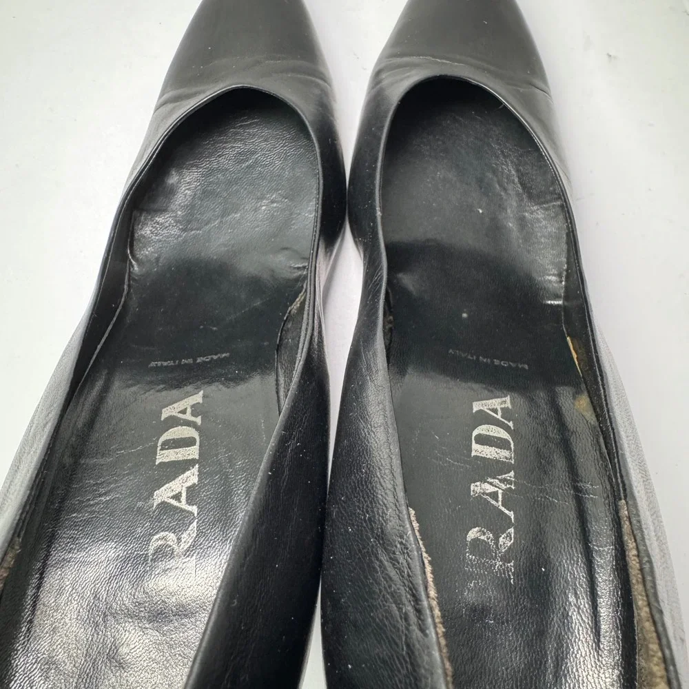 Prada Black Leather Pointed Toe Stiletto High Heel Pumps Made in Italy Women's - Picture 8 of 11